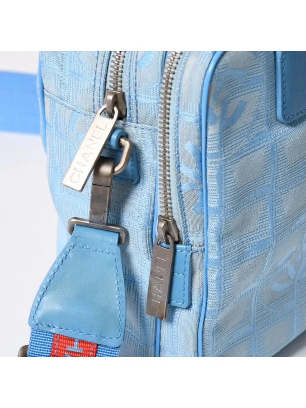 Chanel New Travel Line 2-Way Bag CC Logo Nylon Leather Blue